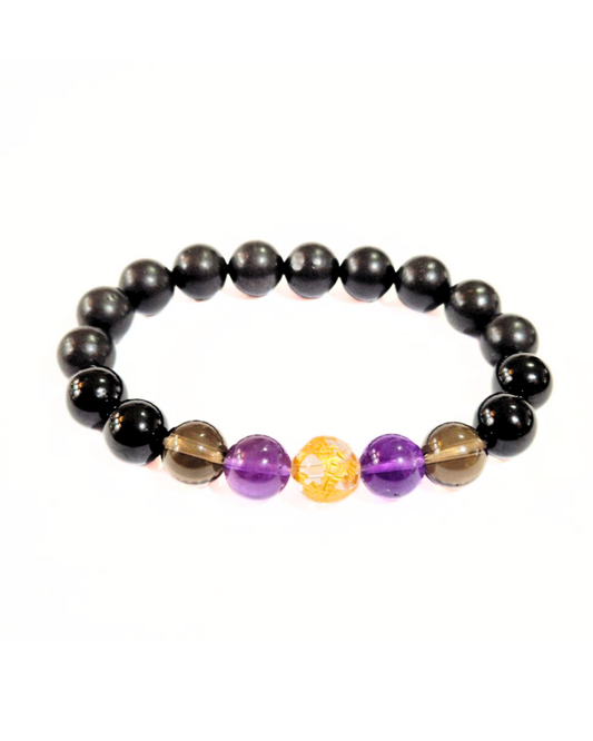 Ghost Month Energy Shield Bracelet - Shungite, Smoky Quartz, Amethyst, & Clear Quartz Dragon Accent