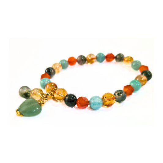 Health and Wealth Combo - Amazonite, Citrine, Moss Agate, and Red Agate with Charm