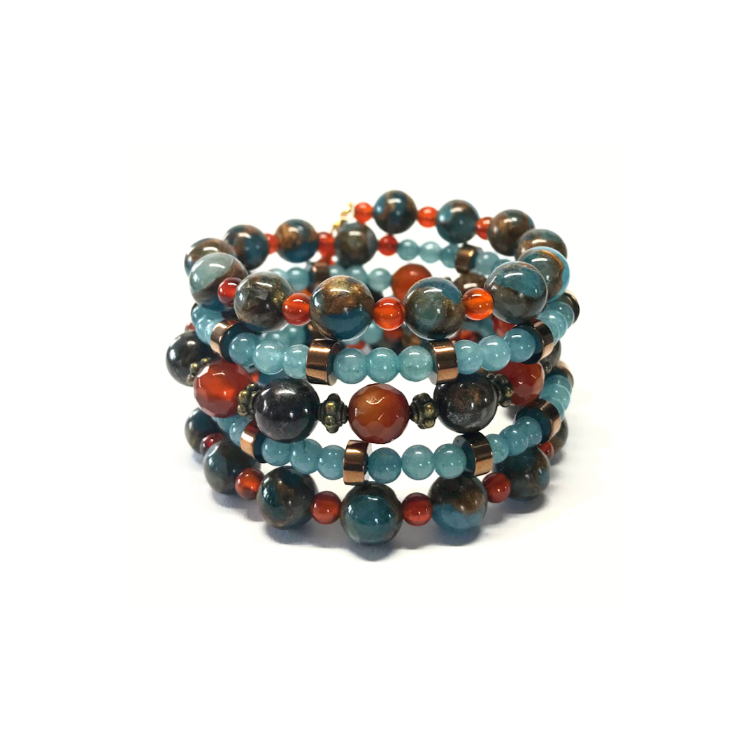 Red Agate, Bronzite, Dark Jasper, Aquamarine, Hematite Rolled Bracelet Rolled Bracelet