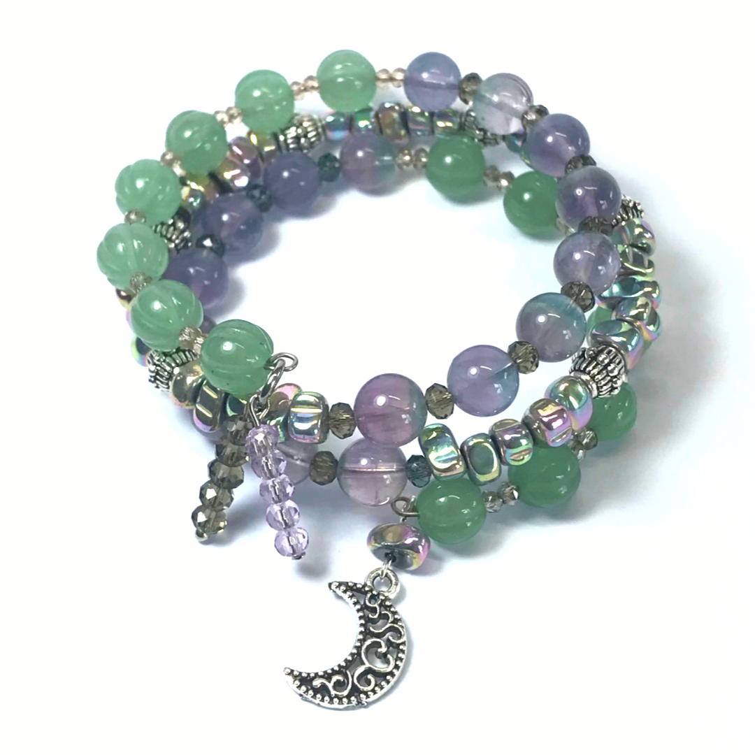 Green Aventurine, Watermelon Fluorite, Hematite Rolled Bracelet