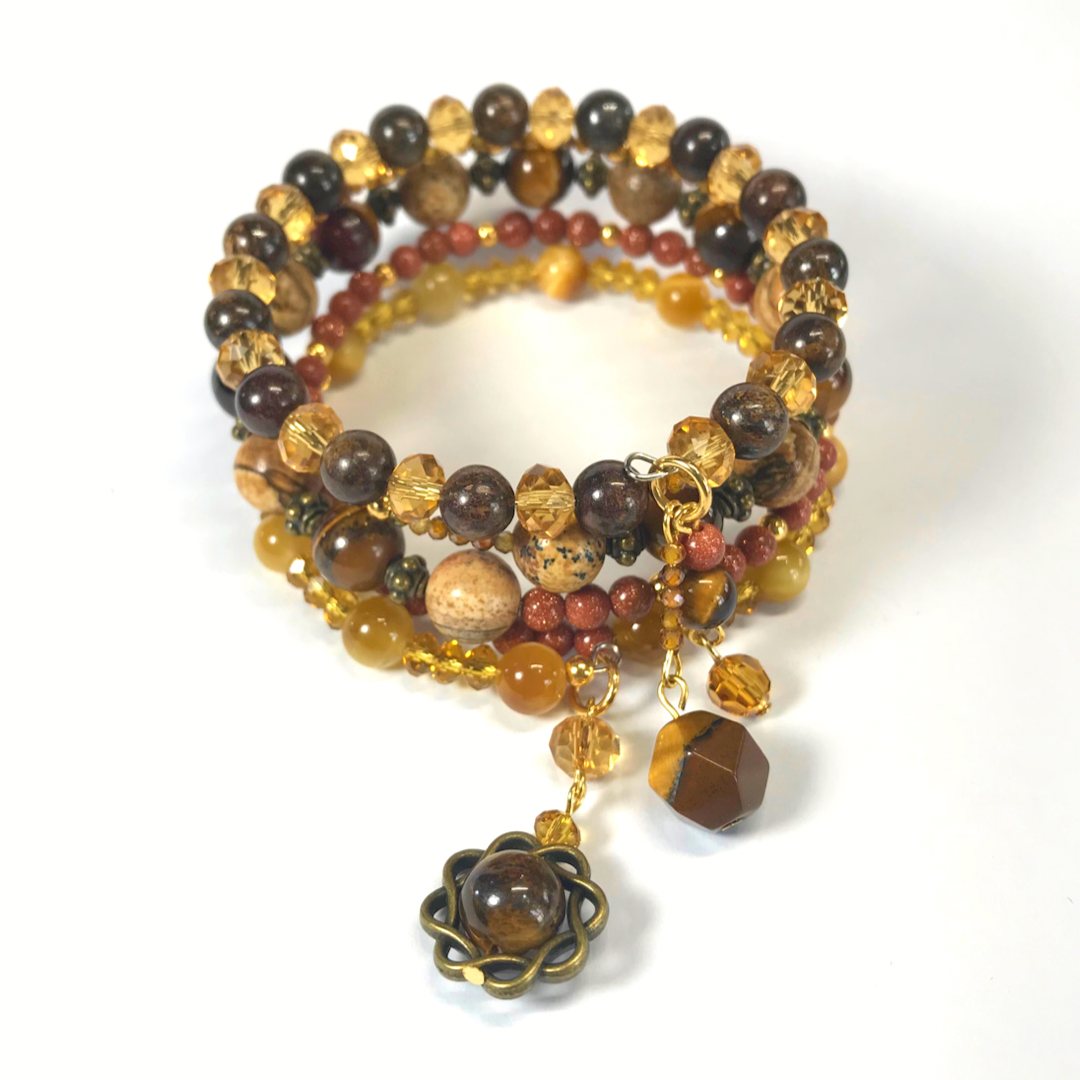 Bronzite, Tiger's Eye, Sandstone, Picture Jasper Rolled Bracelet