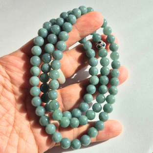 Fortune and Health | 8mm Blue Water Jade Necklace with Silver Accent