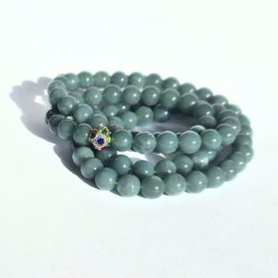 Fortune and Health | 8mm Blue Water Jade Necklace with Silver Accent