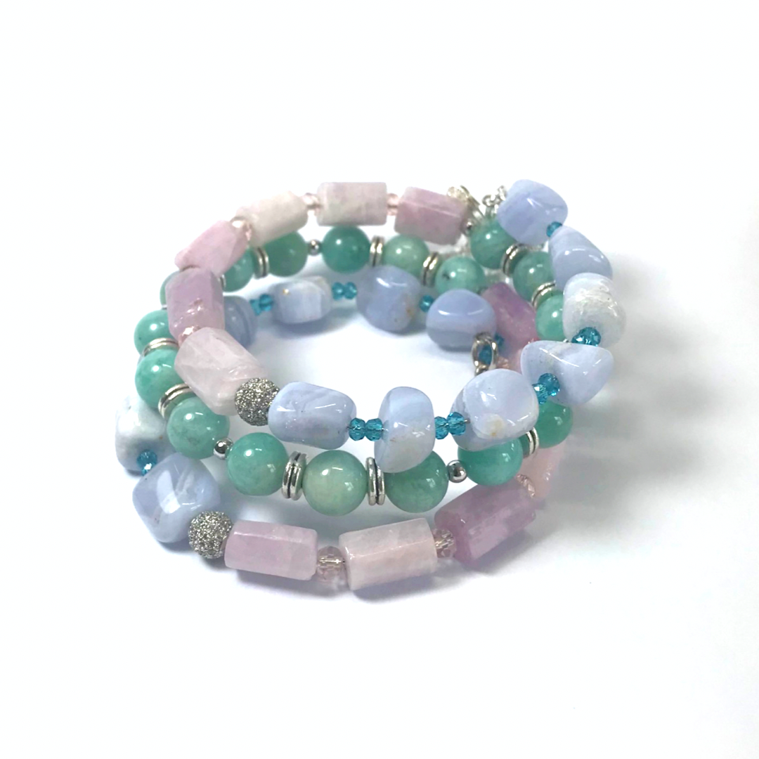 Blue Lace Agate, Kunzite, Amazonite Rolled Bracelet