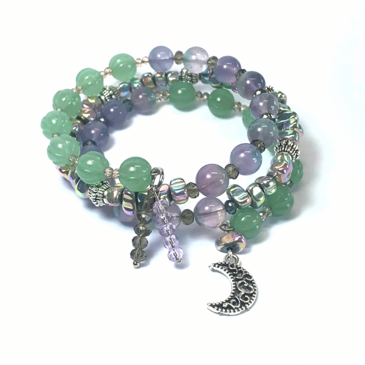 Green Aventurine, Watermelon Fluorite, Hematite Rolled Bracelet