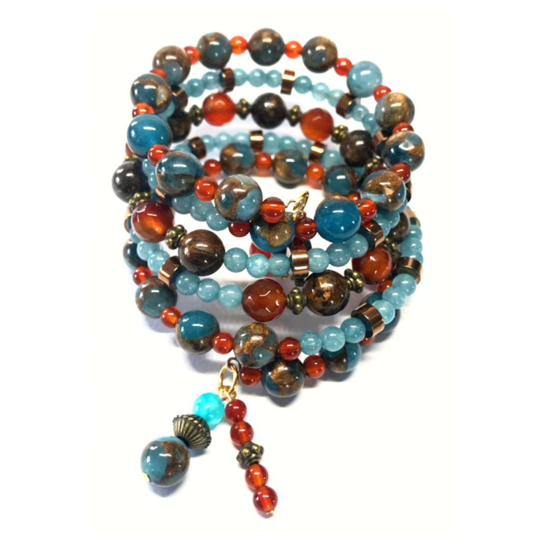 Red Agate, Bronzite, Dark Jasper, Aquamarine, Hematite Rolled Bracelet Rolled Bracelet