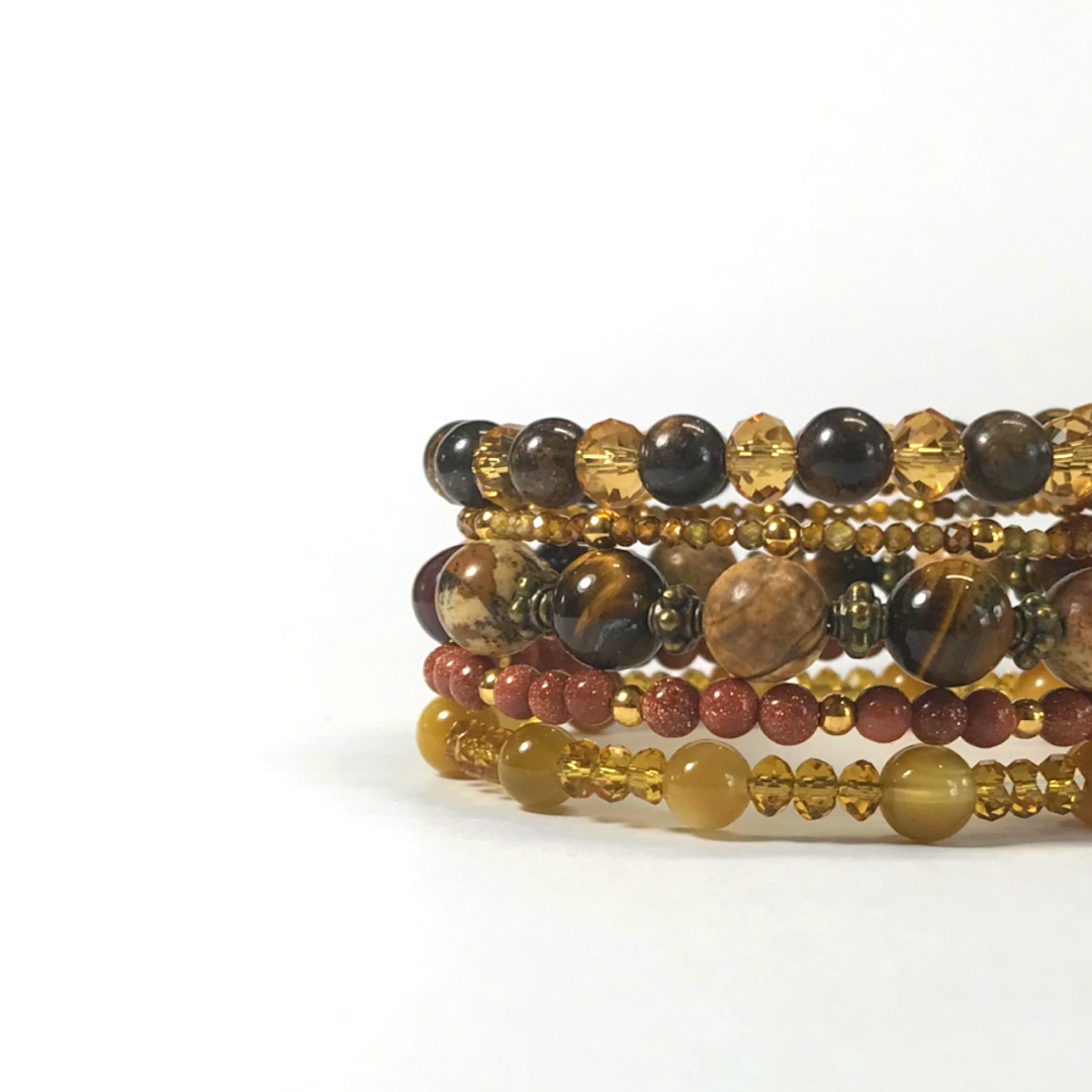 Bronzite, Tiger's Eye, Sandstone, Picture Jasper Rolled Bracelet