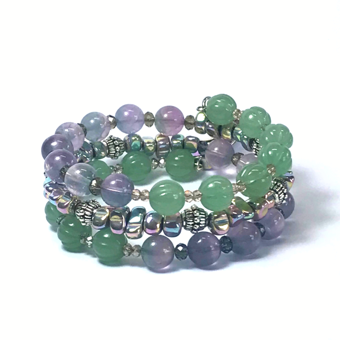 Green Aventurine, Watermelon Fluorite, Hematite Rolled Bracelet