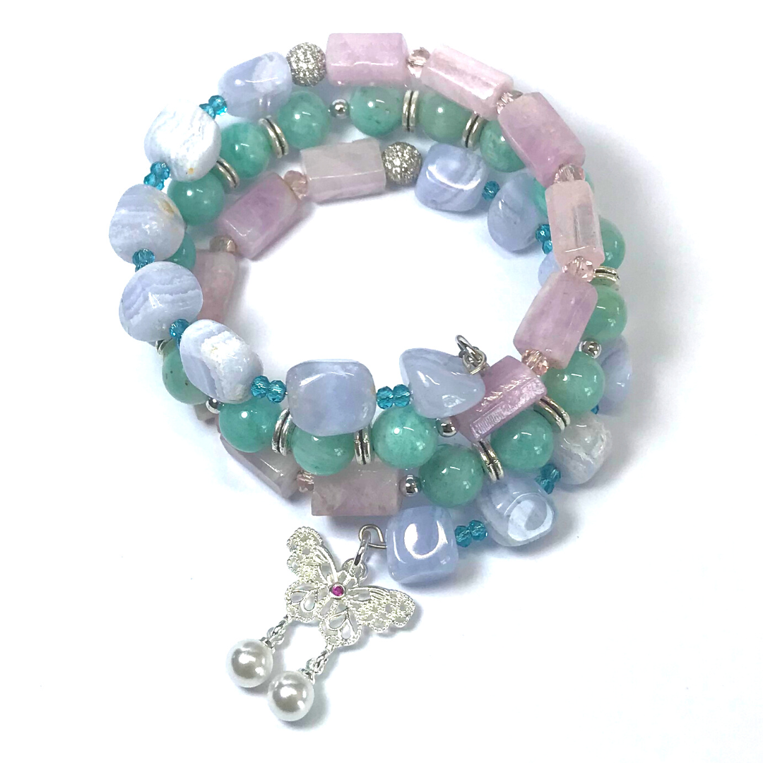 Blue Lace Agate, Kunzite, Amazonite Rolled Bracelet