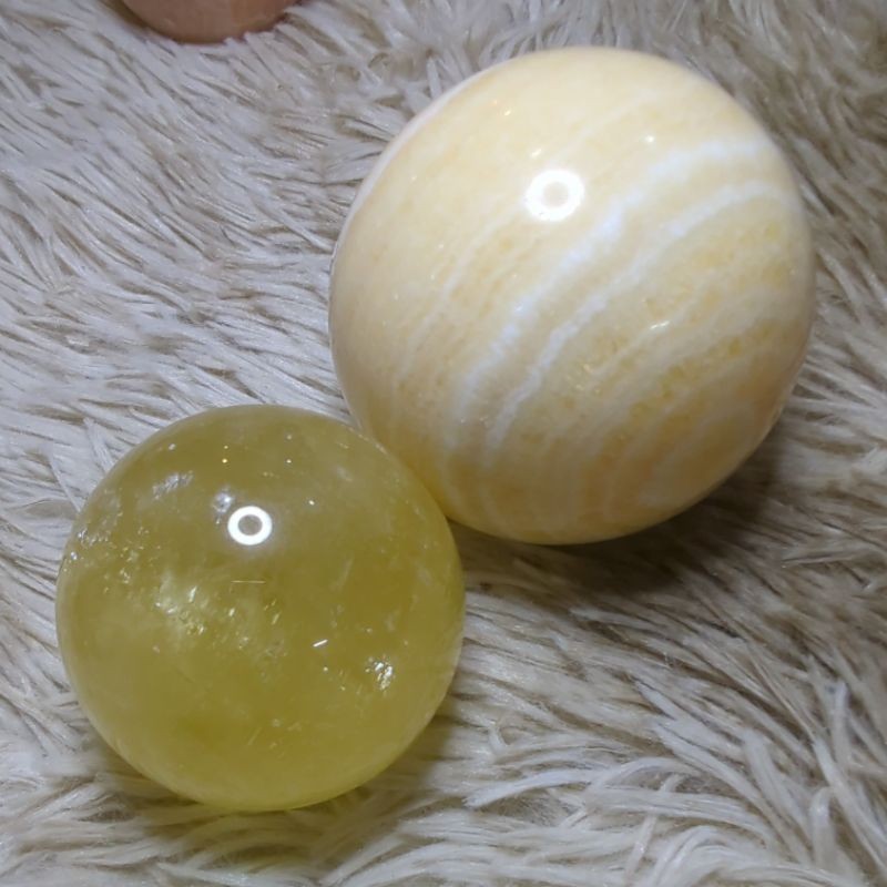 honey calcite and yellow banded calcite crystal sphere