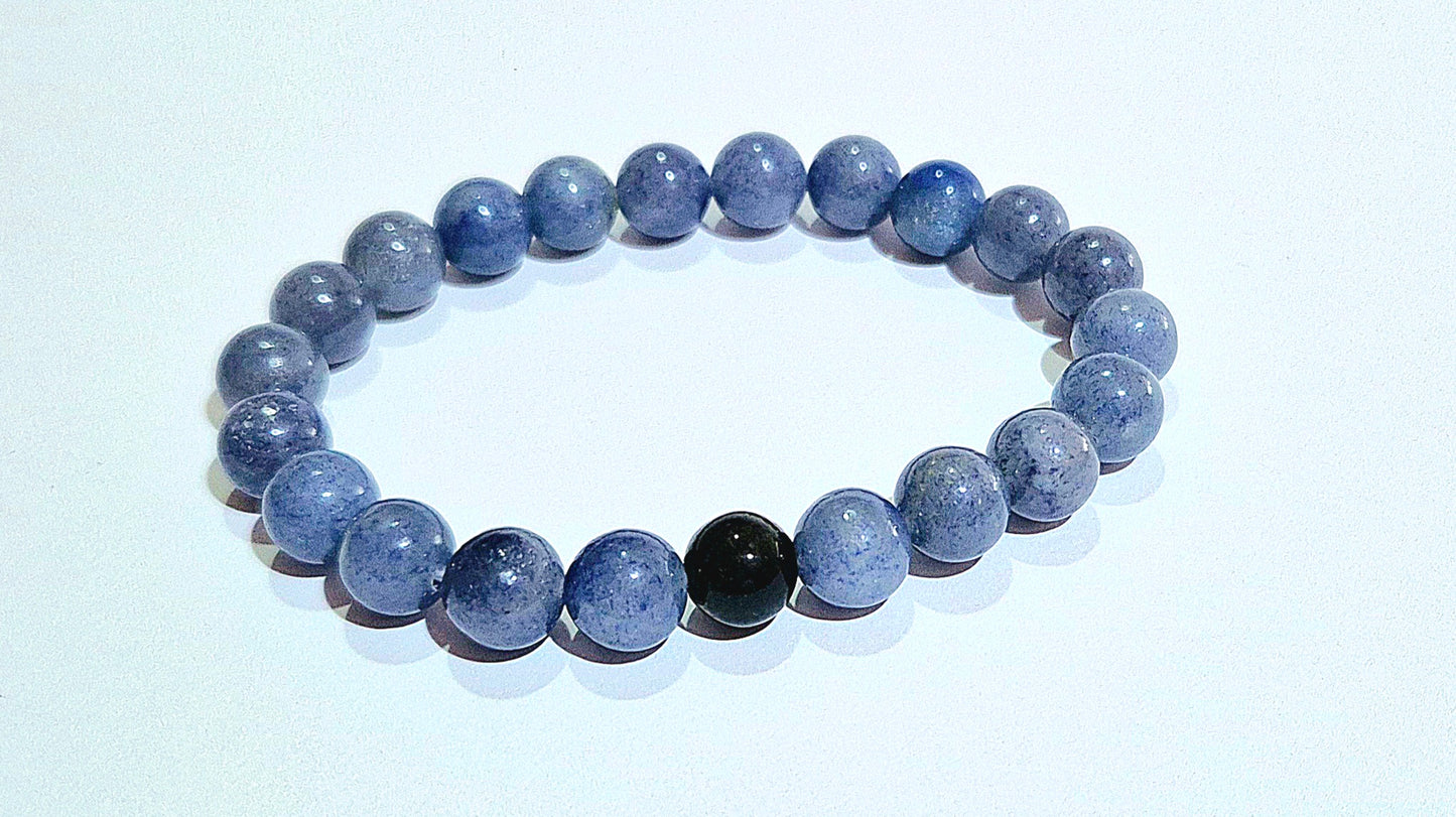 Distance Couple Bracelet Communication and Protection | Blue Aventurine with Black Obsidian Accent