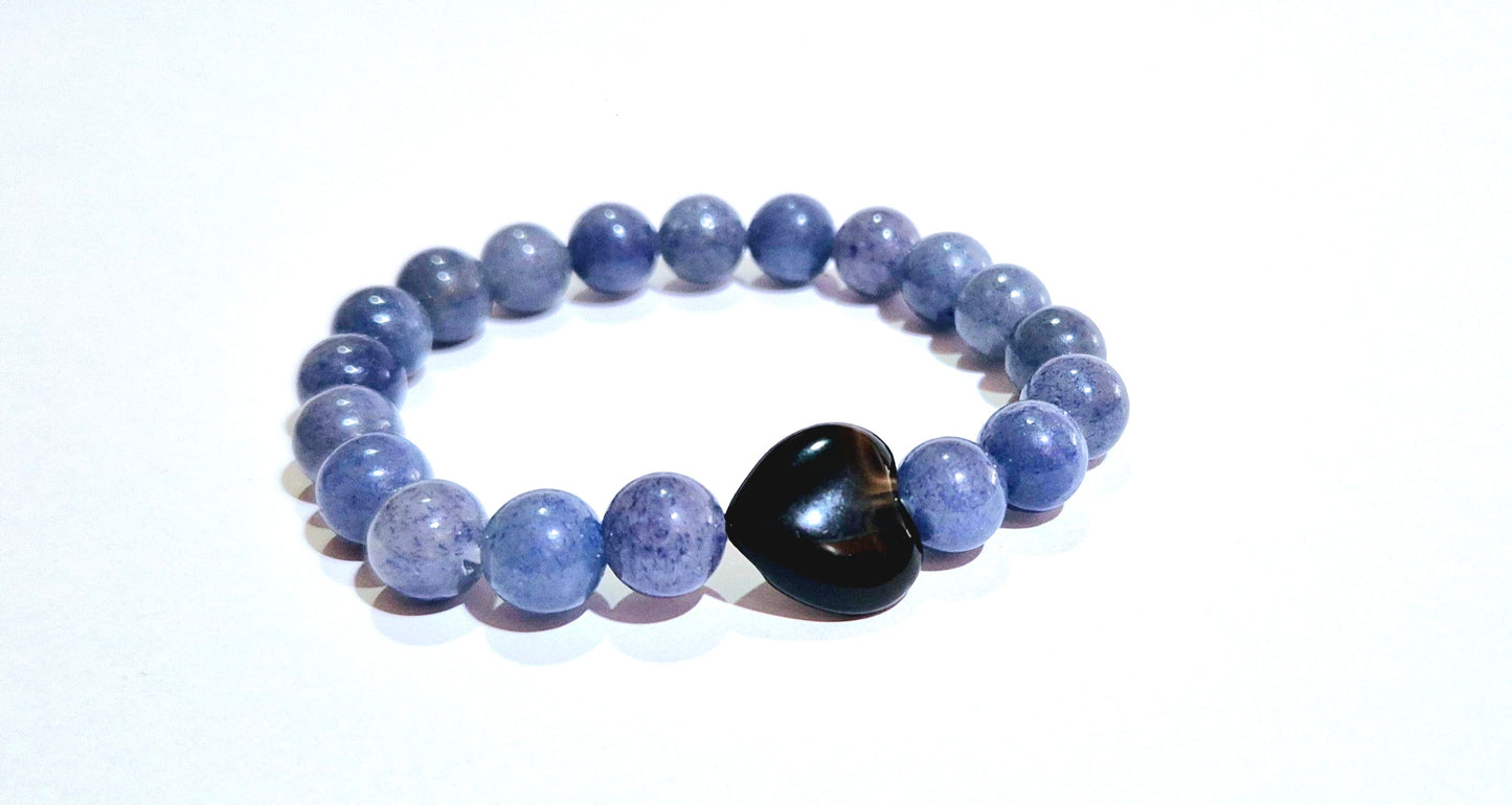 Distance Couple Bracelet Communication and Protection | Blue Aventurine with Black Obsidian Accent