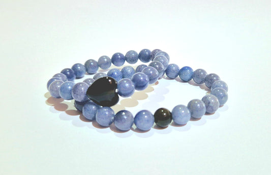 Distance Couple Bracelet Communication and Protection | Blue Aventurine with Black Obsidian Accent