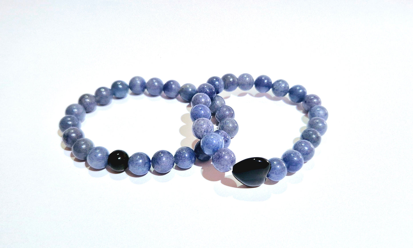 Distance Couple Bracelet Communication and Protection | Blue Aventurine with Black Obsidian Accent