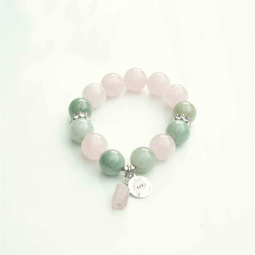 Rose Quartz and Jade Bracelet with evil eye charm