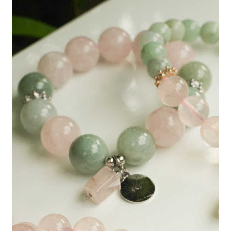 Rose Quartz and Jade Bracelet with evil eye charm
