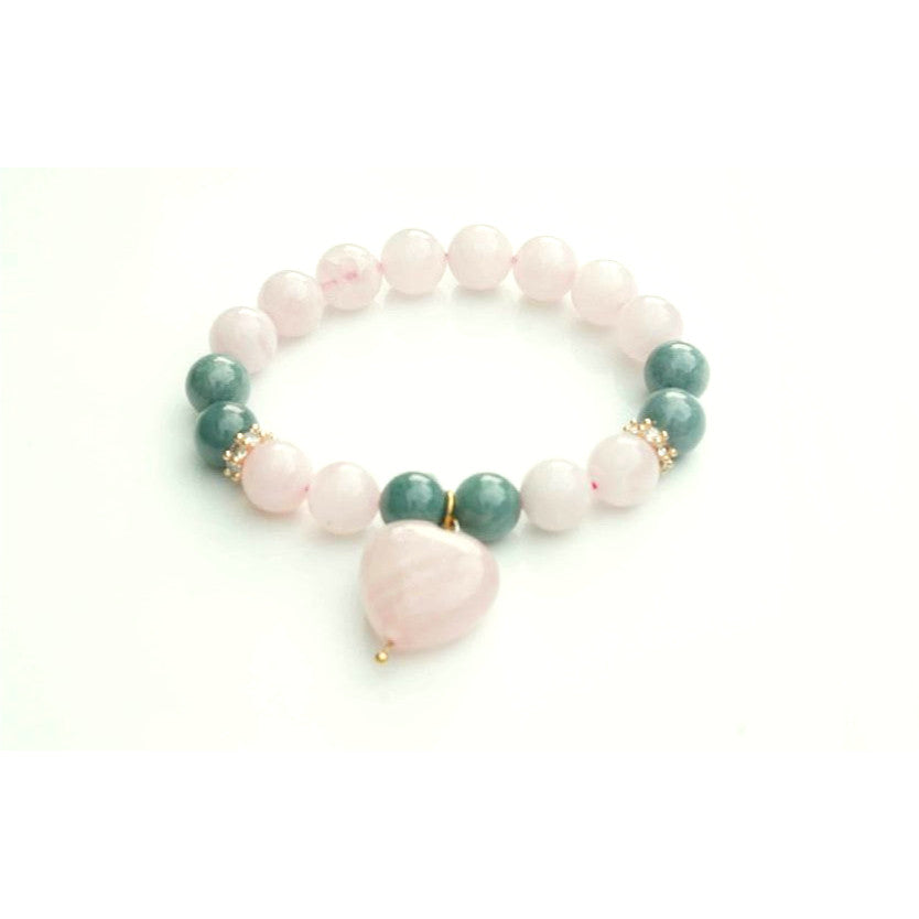 Rose Quartz and Jade Bracelet with heart charm