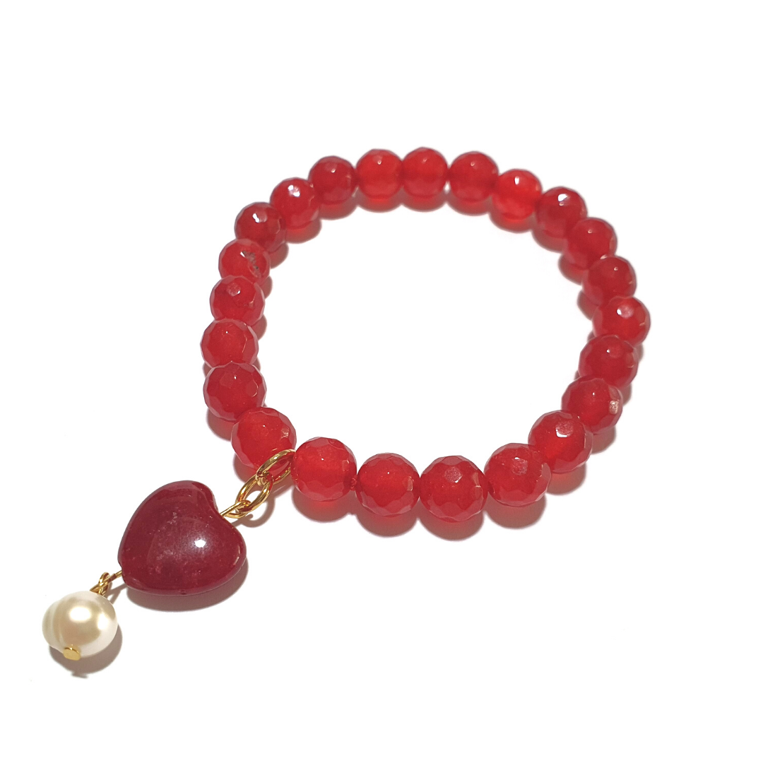 Faceted ruby quartz with heart accent gemstone bracelet