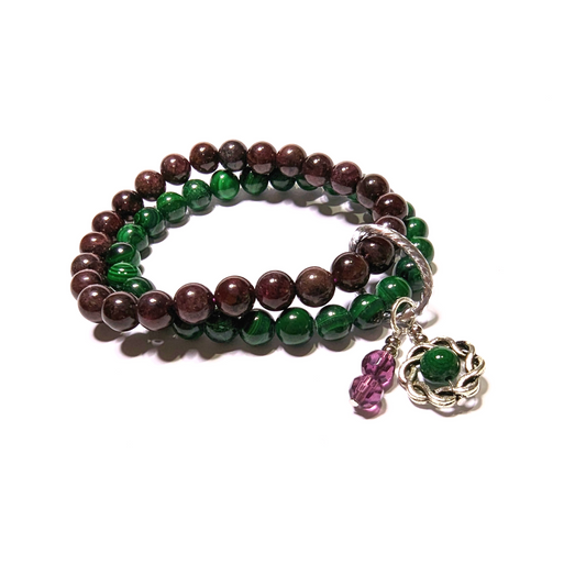 Garnet and Malachite Double Layer with Star Charm