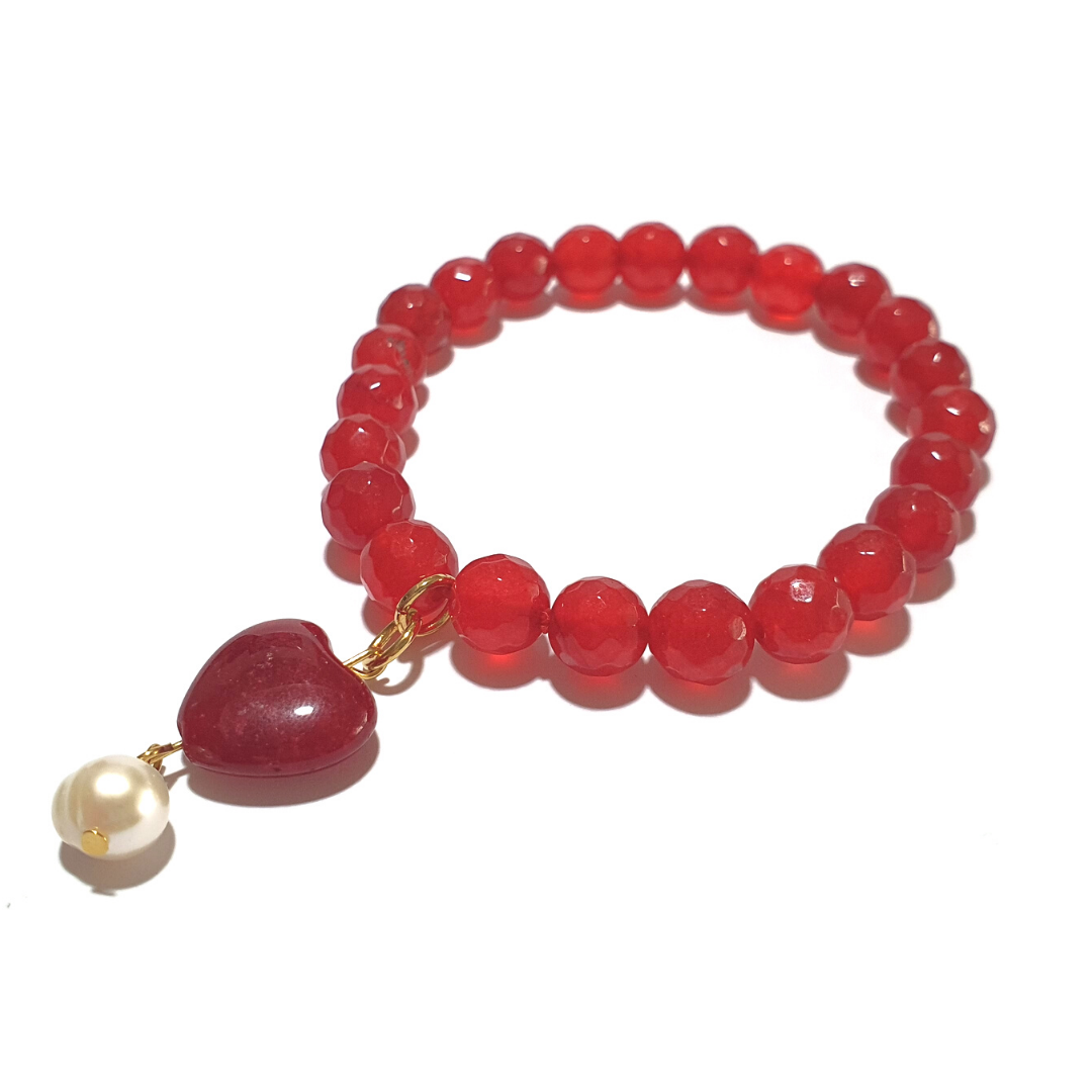 Faceted ruby quartz with heart accent gemstone bracelet