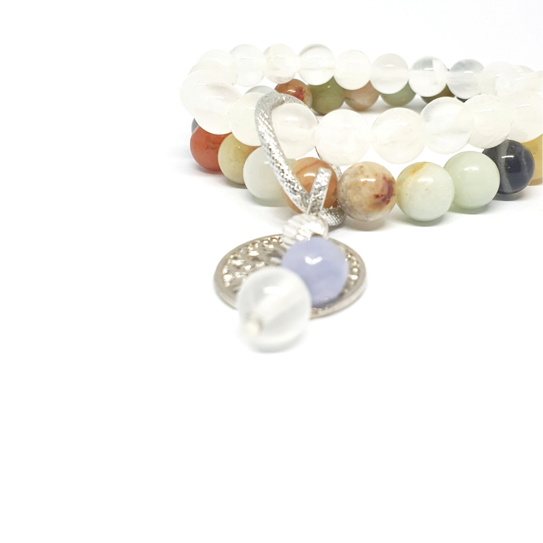 amazonite and selenite two layer combination bracelet - Gems & stones ph