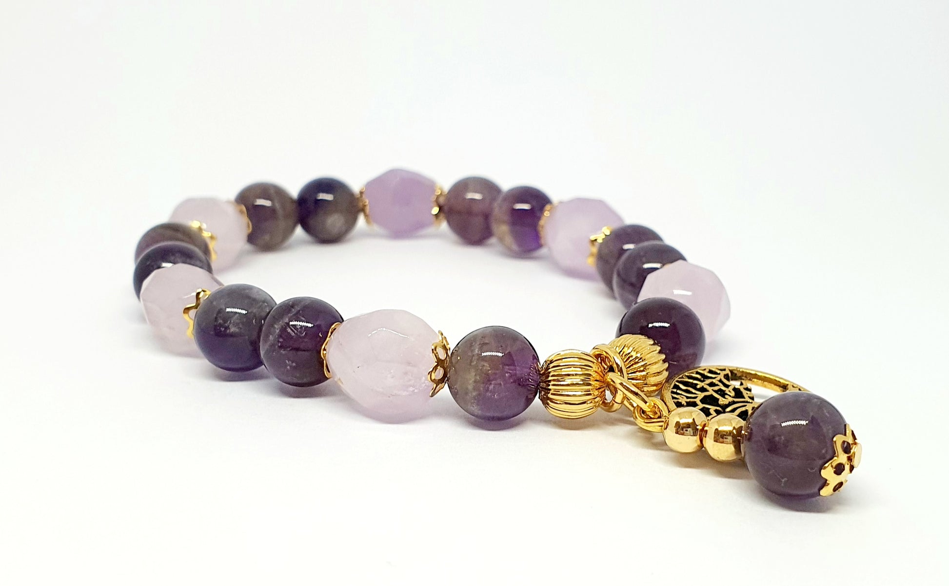 Light and Dark Amethyst with tree of life gemstone bracelet - Gems & stones ph