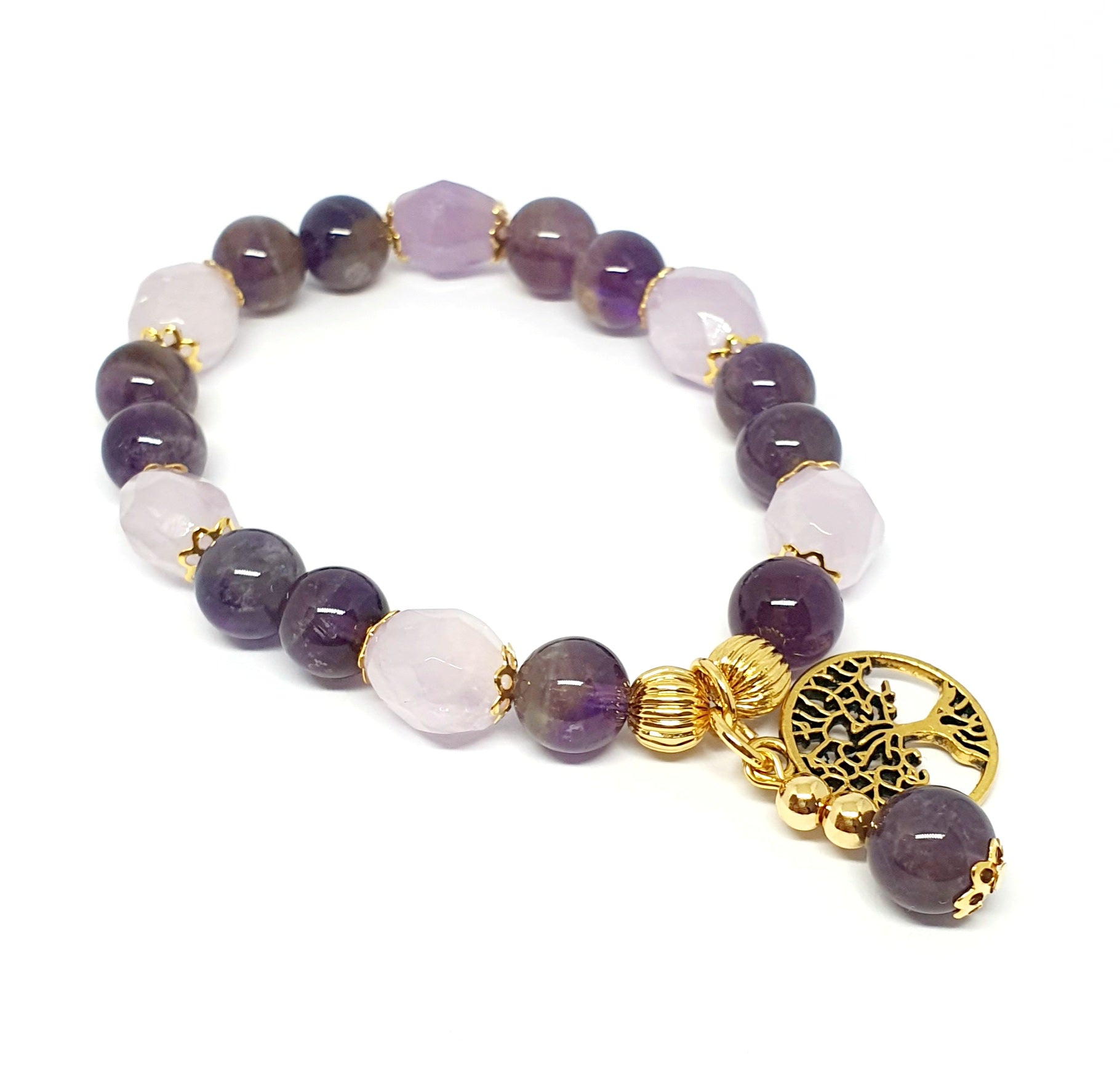 Light and Dark Amethyst with tree of life gemstone bracelet - Gems & stones ph