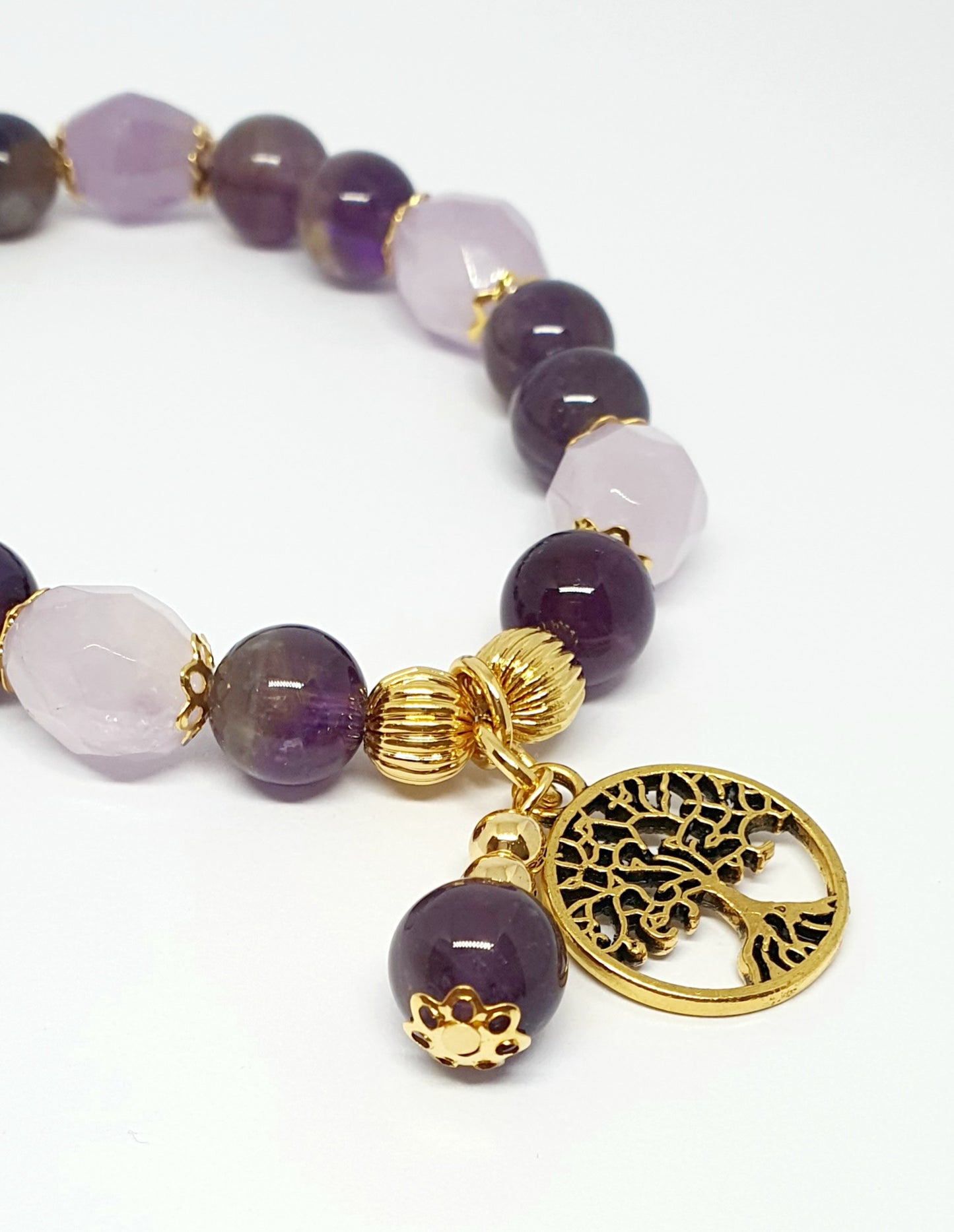 Light and Dark Amethyst with tree of life gemstone bracelet - Gems & stones ph