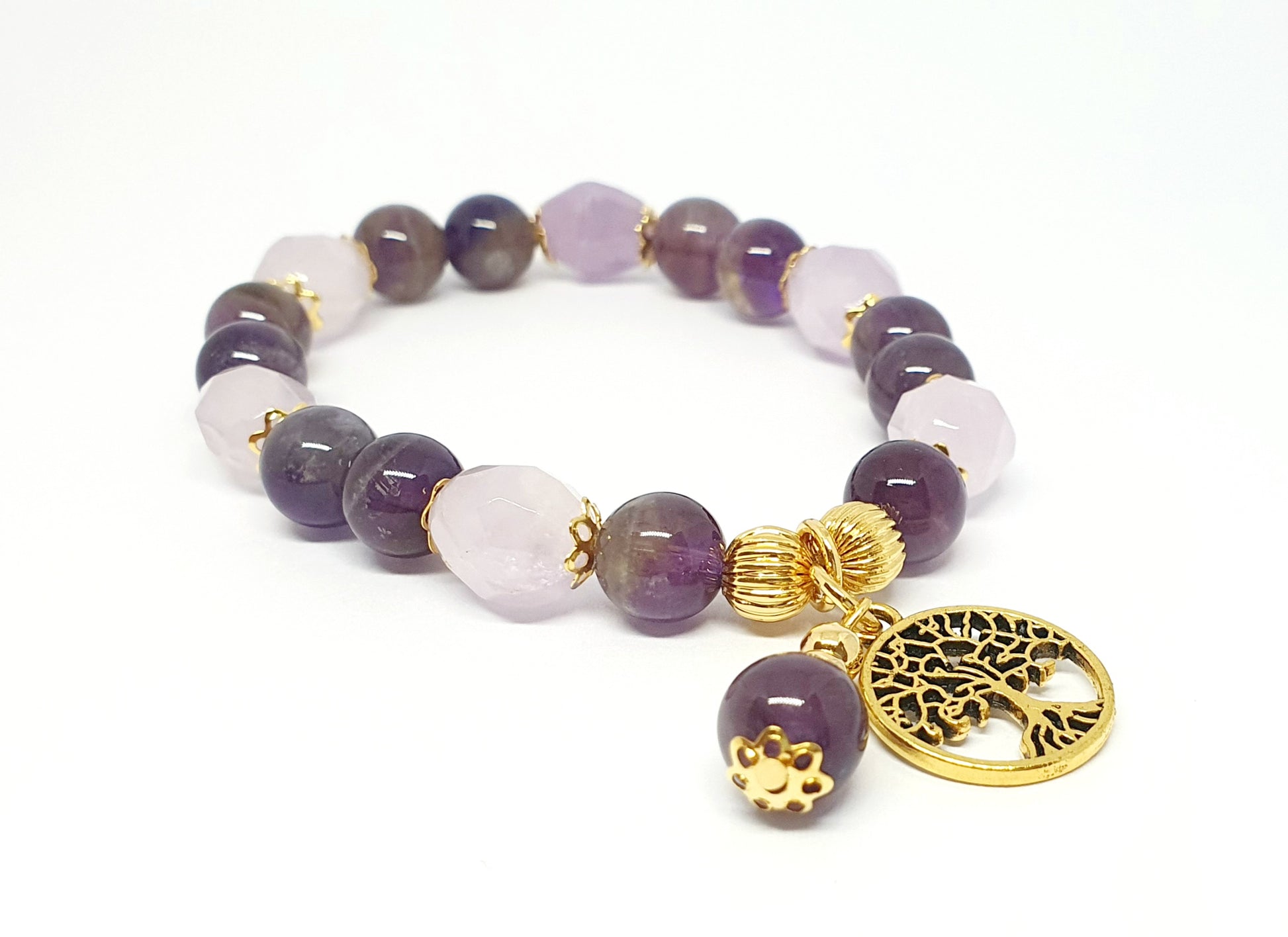 Light and Dark Amethyst with tree of life gemstone bracelet - Gems & stones ph