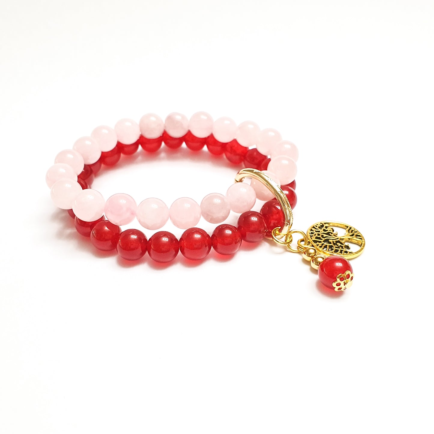 Rose quartz and pink ruby quartz double layer combination bracelet - Gems & stones ph