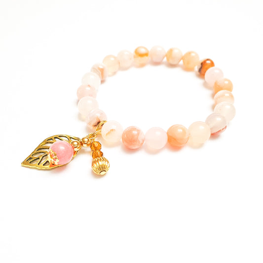 Sakura agate with leaf accent gemstone bracelet - Gems & stones ph
