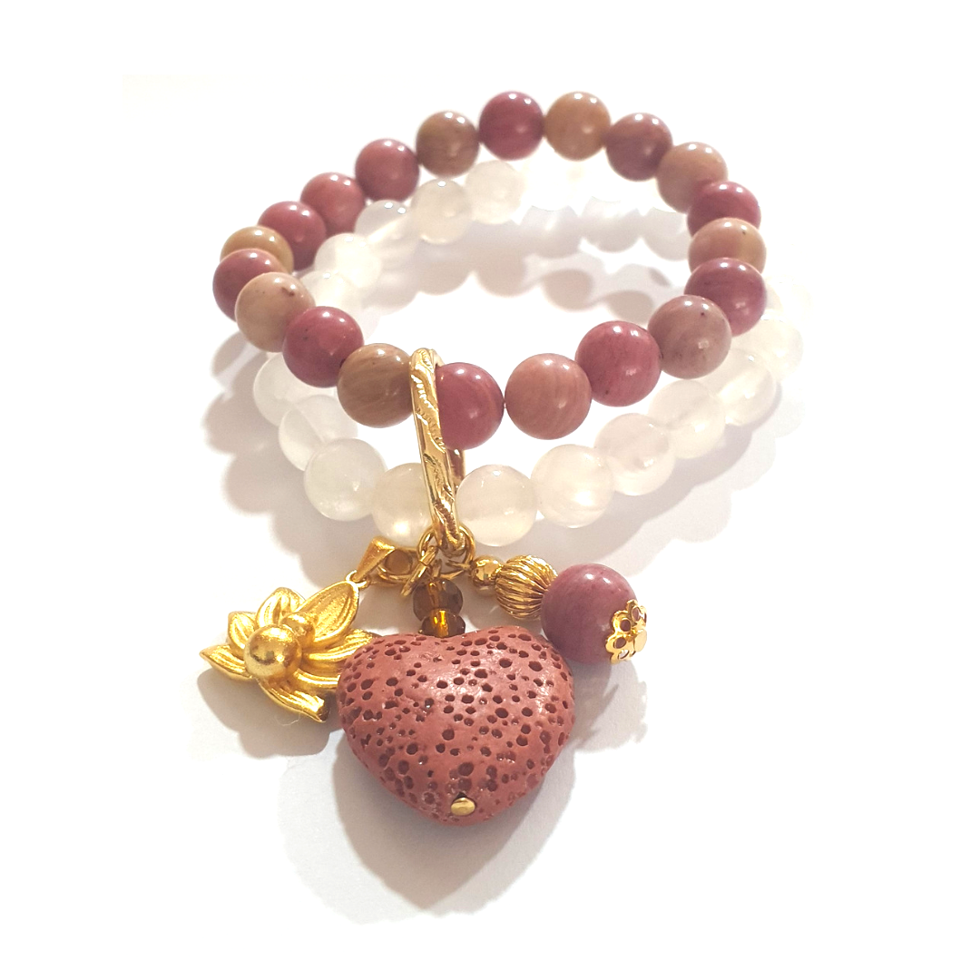 Selenite and rose grain wood two layer combination bracelet - Gems & stones ph