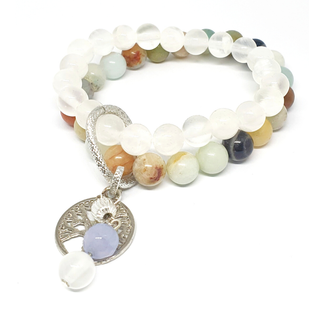 amazonite and selenite two layer combination bracelet - Gems & stones ph