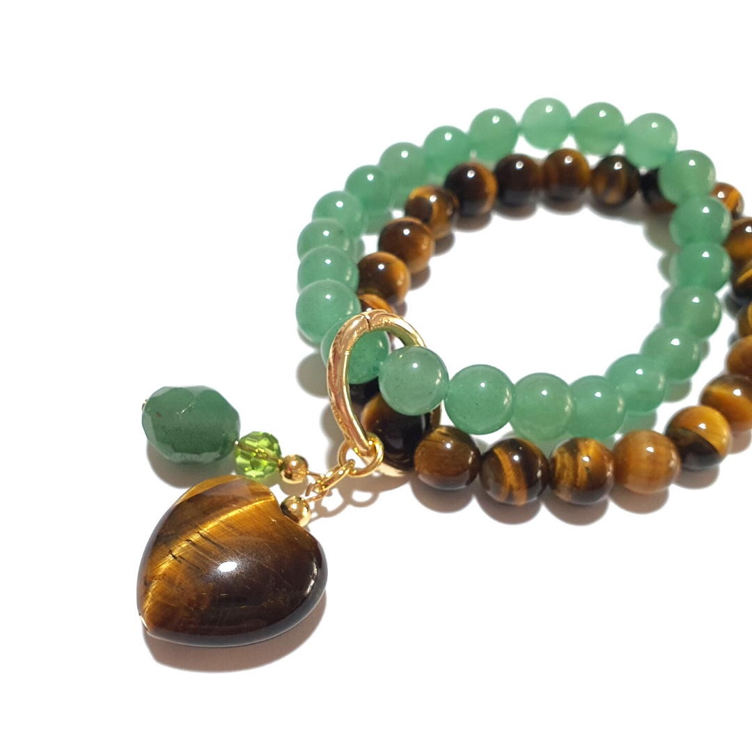 Aventurine and tiger's eye double layer gemstone bracelet