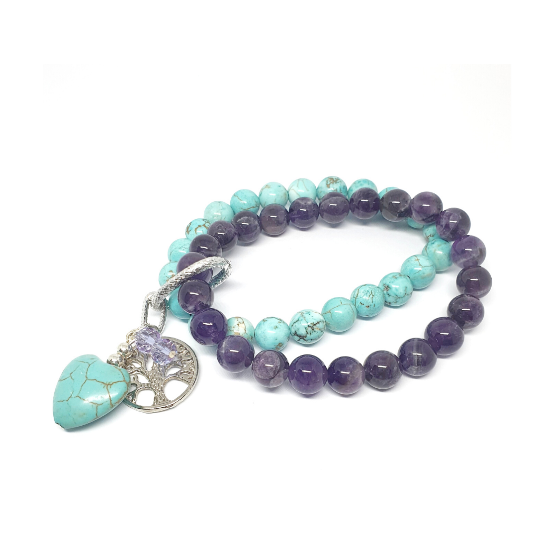 amethyst and turquentine double layer combination bracelet - Gems & stones ph