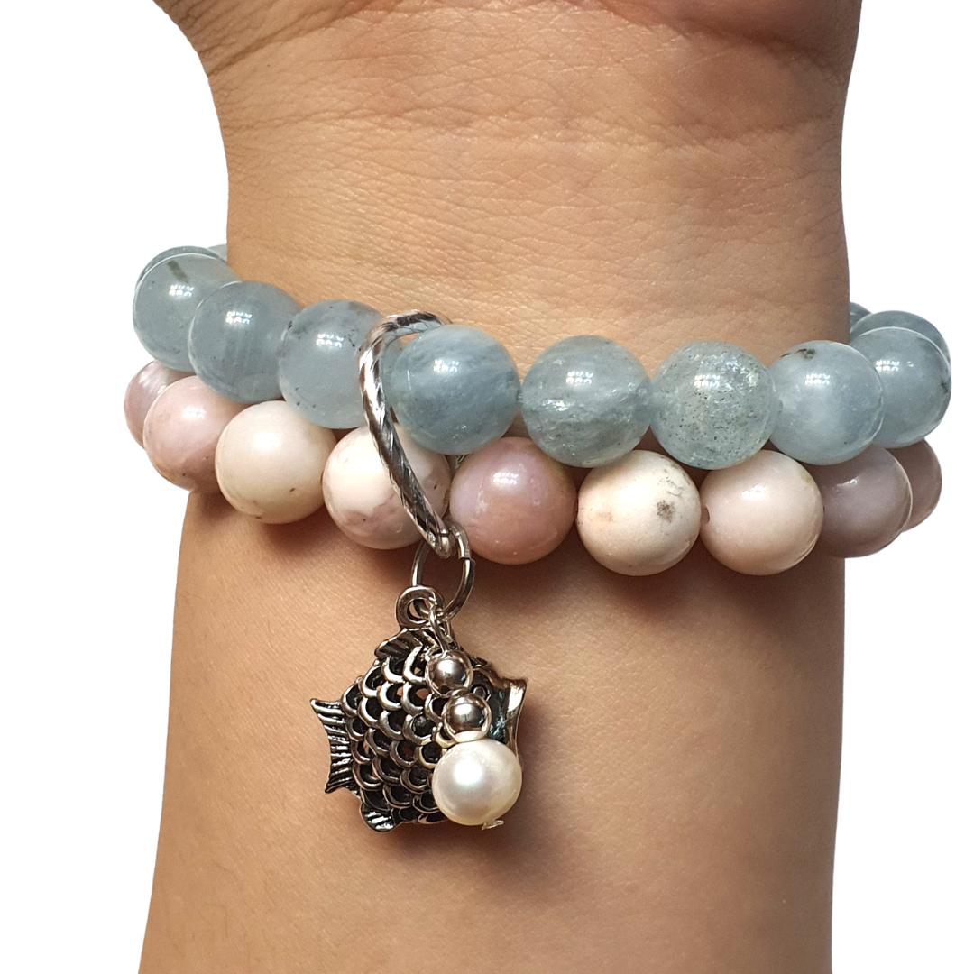 Pink opal and Aquamarine double layer combination bracelet - Gems & stones ph