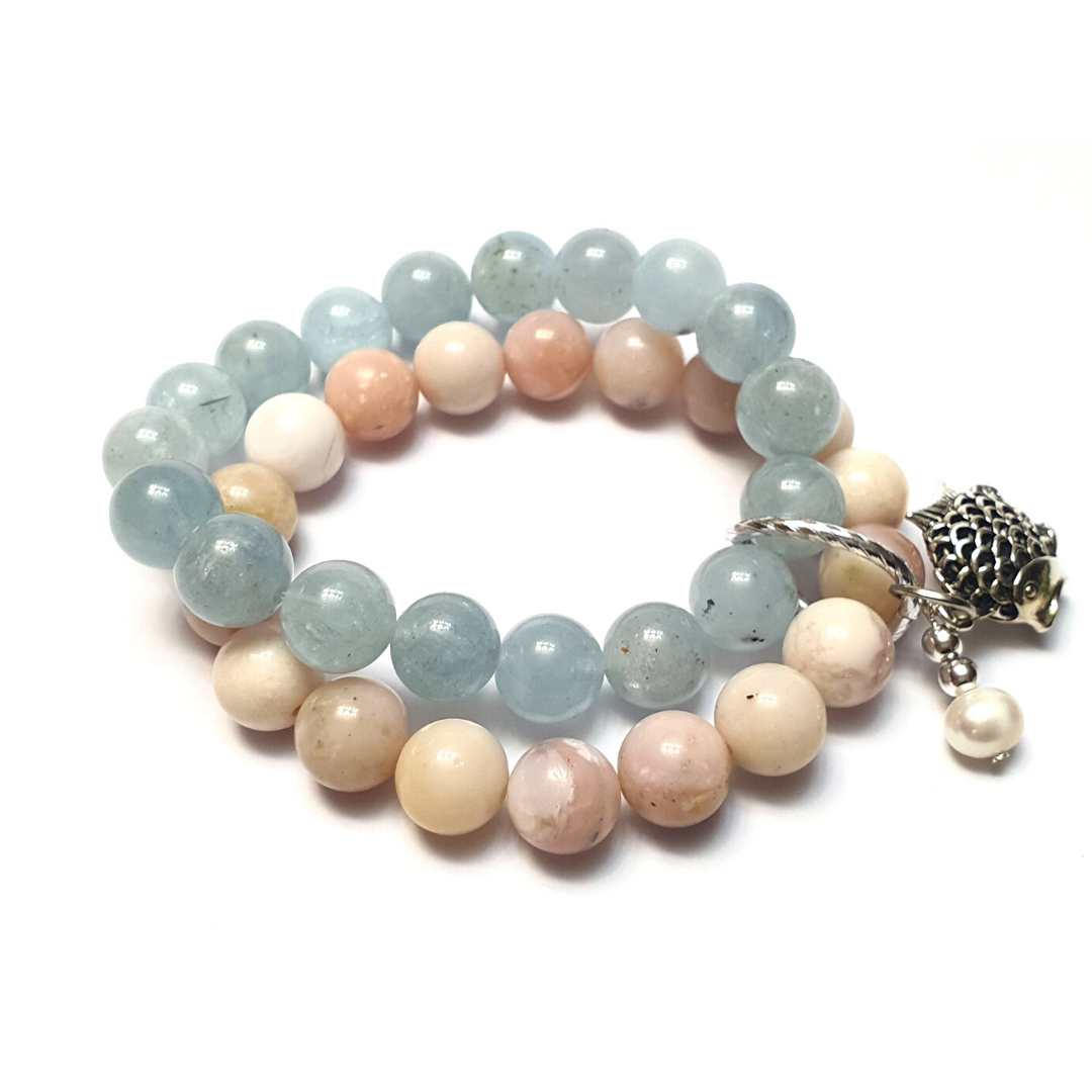 Pink opal and Aquamarine double layer combination bracelet - Gems & stones ph