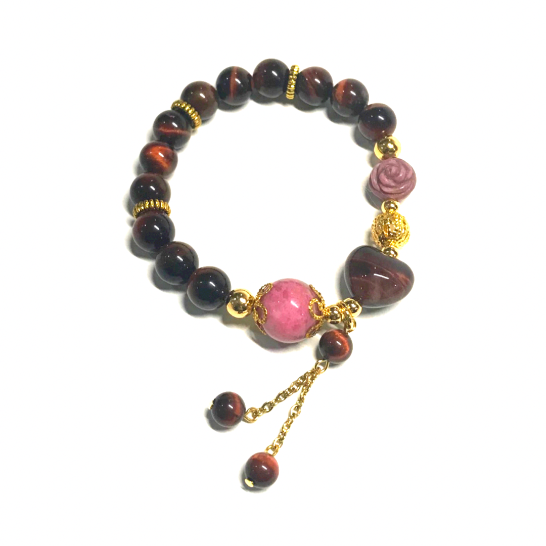 Red Tiger Eye and Rhodonite Bracelet