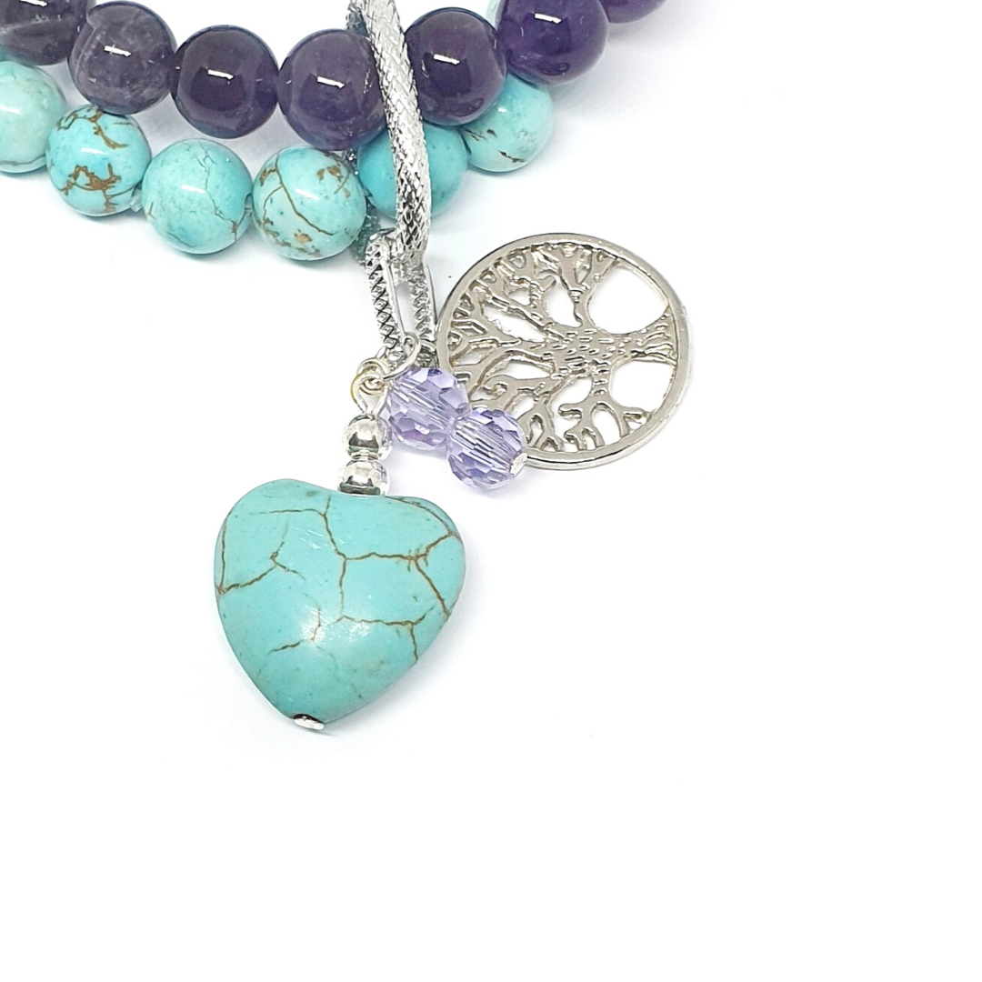 amethyst and turquentine double layer combination bracelet - Gems & stones ph