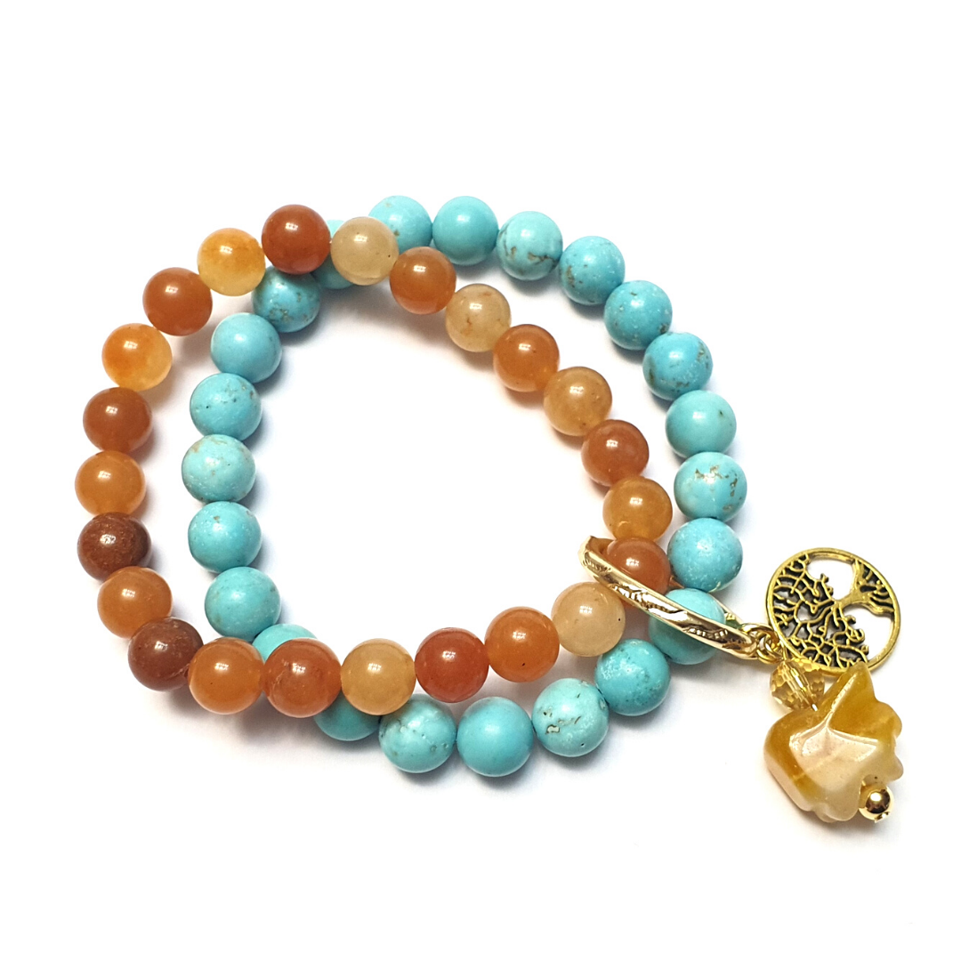 Carnelian and Turquentine double layer combination bracelet (luck) - Gems & stones ph