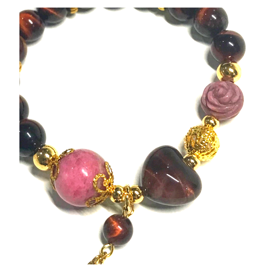 Red Tiger Eye and Rhodonite Bracelet