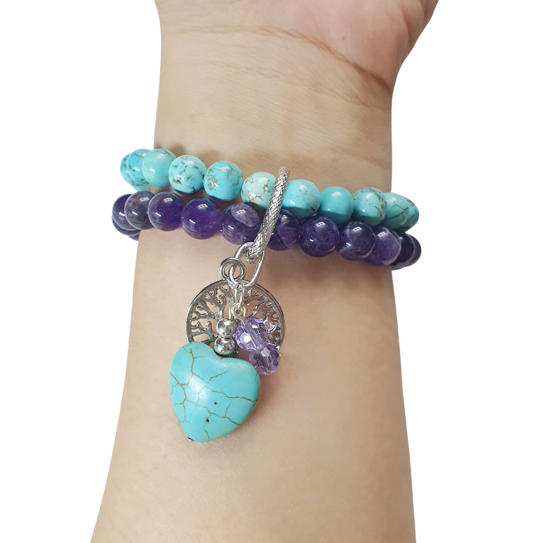 amethyst and turquentine double layer combination bracelet - Gems & stones ph