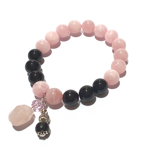 Rose Quartz and Onyx with charm