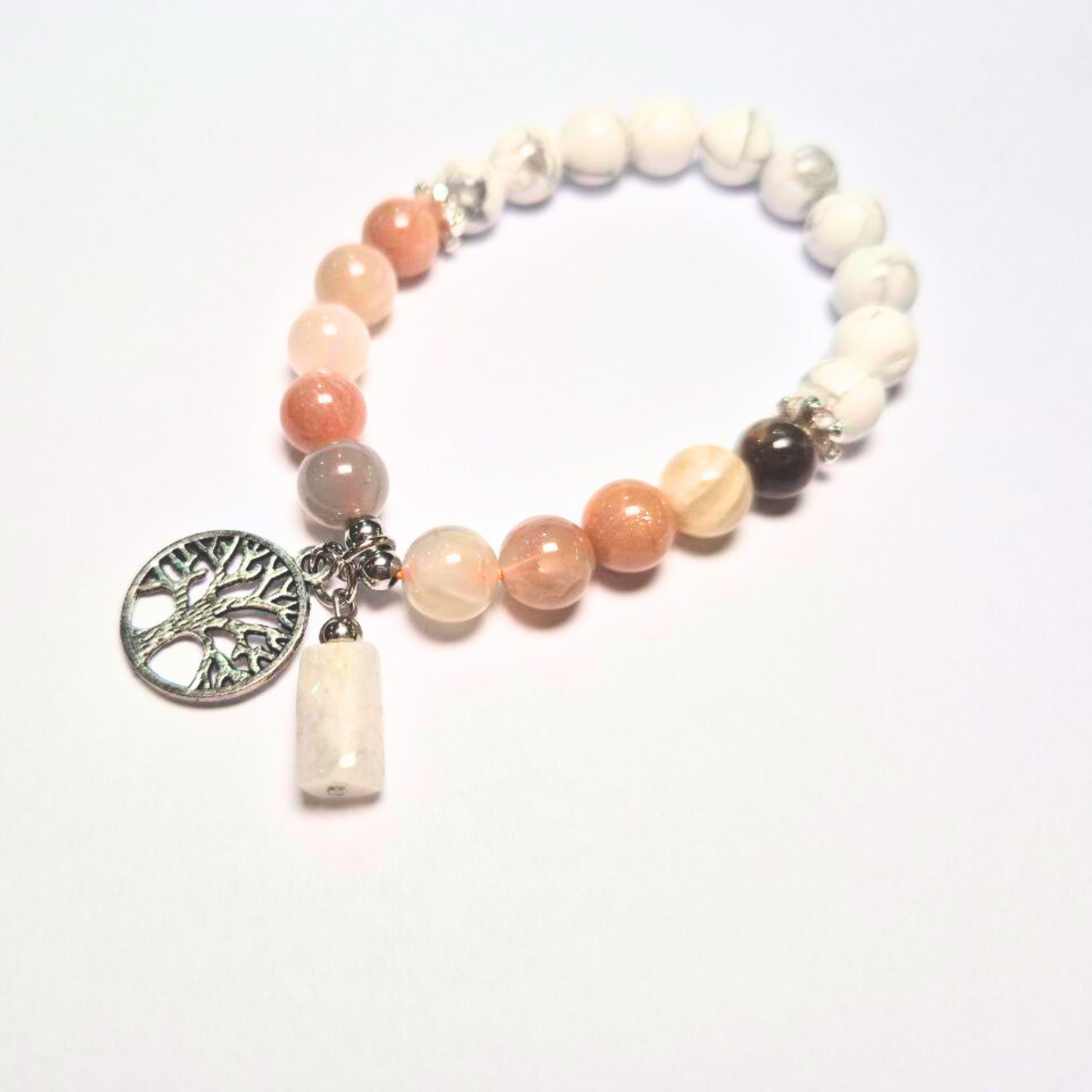 Life and Peace | Moonstone and Howlite with Tree of Life and Moonstone Charm