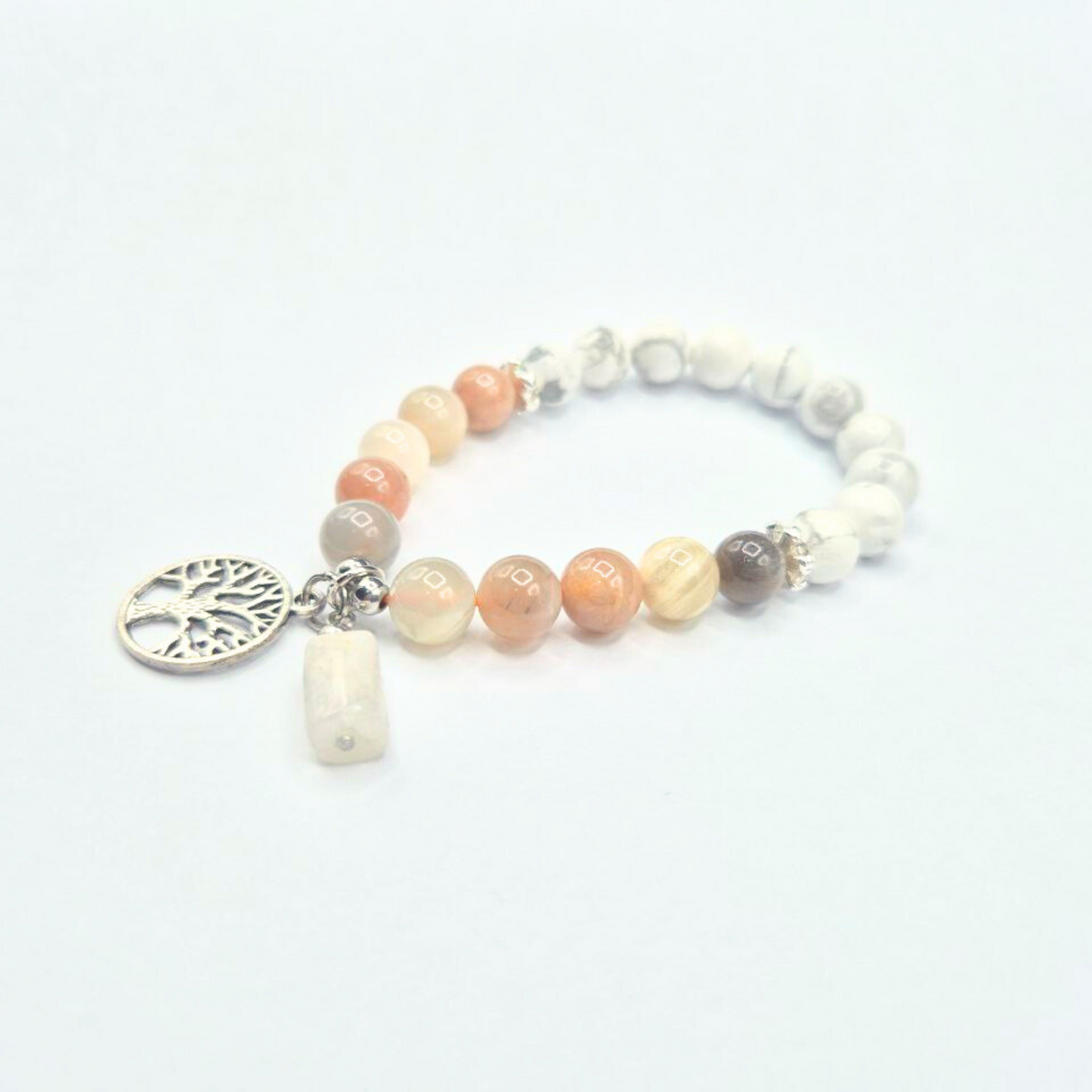 Life and Peace | Moonstone and Howlite with Tree of Life and Moonstone Charm