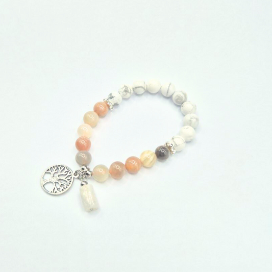 Life and Peace | Moonstone and Howlite with Tree of Life and Moonstone Charm