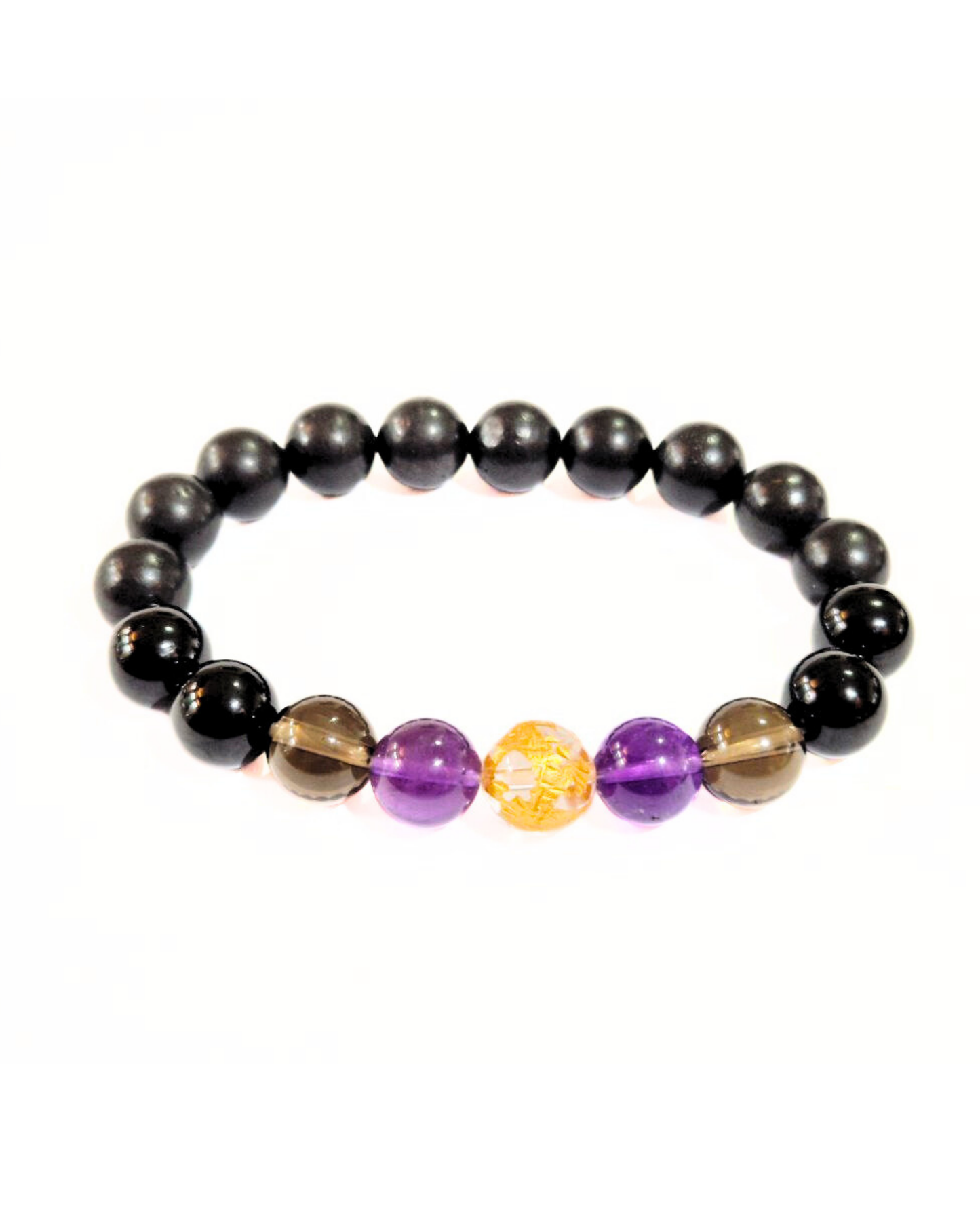 Ghost Month Energy Shield Bracelet - Shungite, Smoky Quartz, Amethyst, & Clear Quartz Dragon Accent