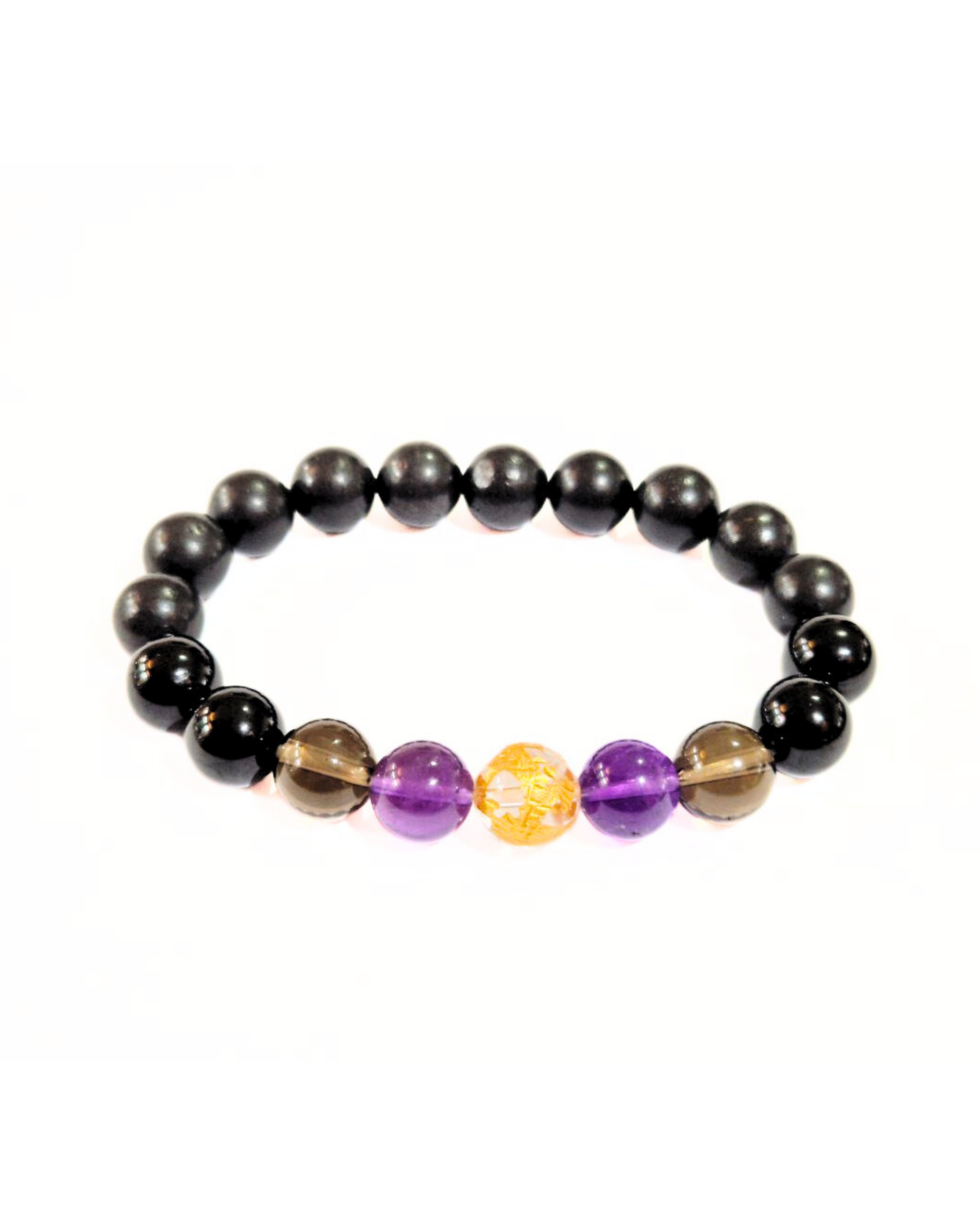Ghost Month Energy Shield Bracelet - Shungite, Smoky Quartz, Amethyst, & Clear Quartz Dragon Accent