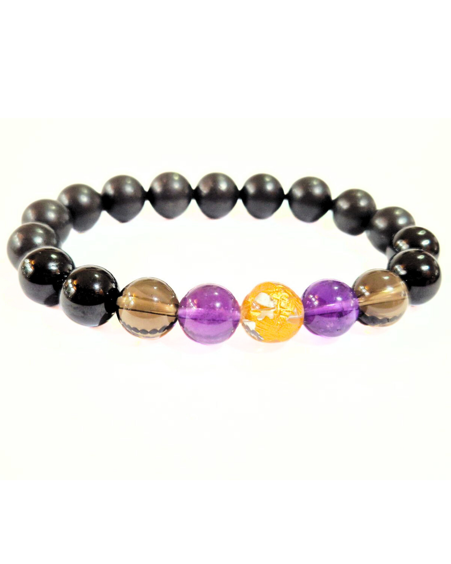 Ghost Month Energy Shield Bracelet - Shungite, Smoky Quartz, Amethyst, & Clear Quartz Dragon Accent