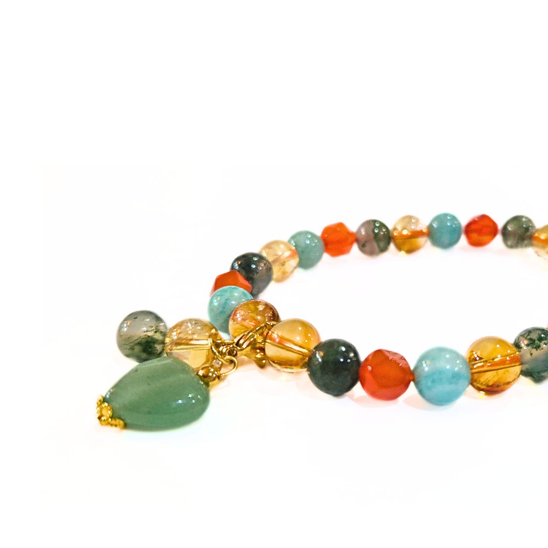 Health and Wealth Combo - Amazonite, Citrine, Moss Agate, and Red Agate with Charm
